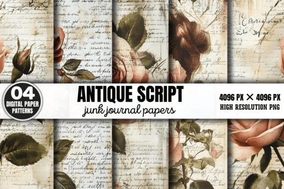 Antique Script Junk Journal Papers 2: Digital Vintage Texture