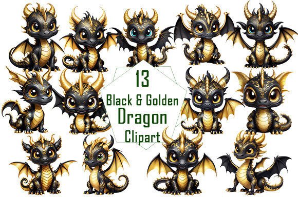 Black & Golden Dragon Clipart: Bold Design Assets for Impactful Projects