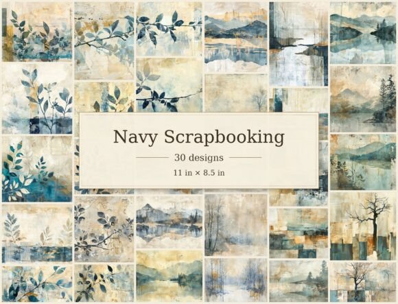 Blue Collage Junk Journal Kit: Navy Paper Designs