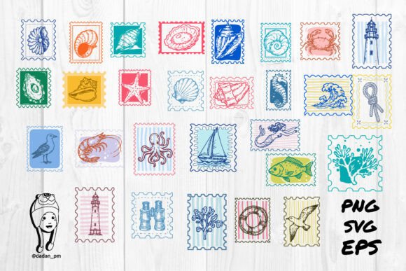 Bundle Vintage Sea Life Aesthetic Stamp: Coastal Charm for Designers