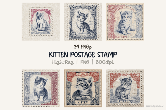 Charming Design Assets: The Kitten Postage Stamp 24 Png