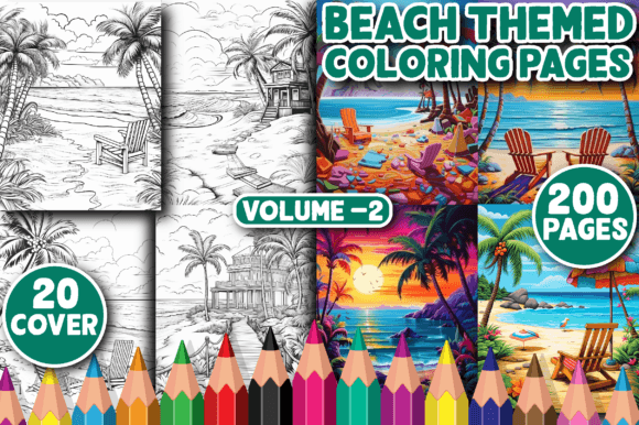 Escape to the Shore: 200 Beach Themed Coloring Pages for Adults