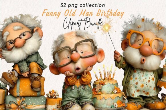 Funny Old Man Birthday Clipart: A Playful Design Asset