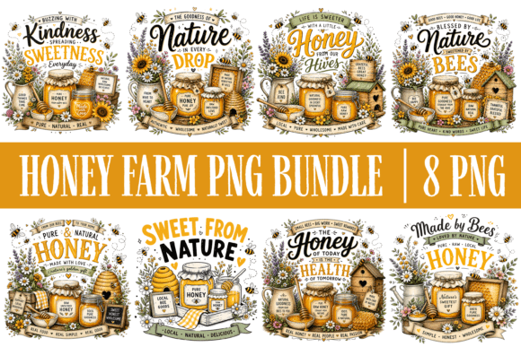 Honey Farm PNG Bundle: Rustic Bee Quotes & Designs