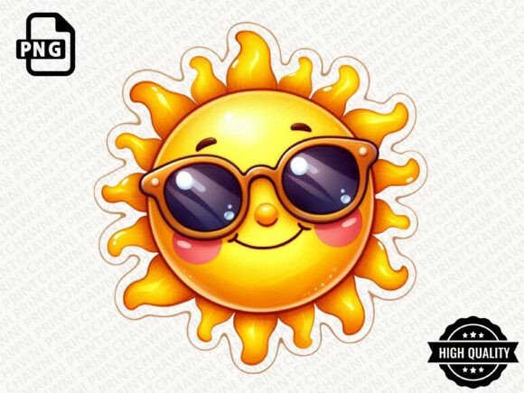 Kawaii Summer Sun Stickers PNG: Instant Cheerful Design