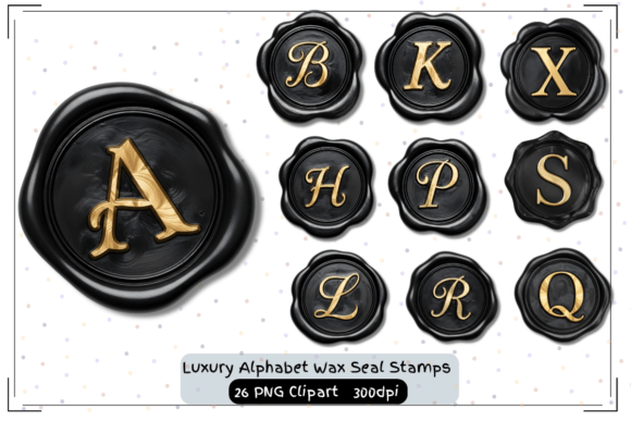 Luxury Alphabet Wax Seal Black Stamps: Monogram Design Assets