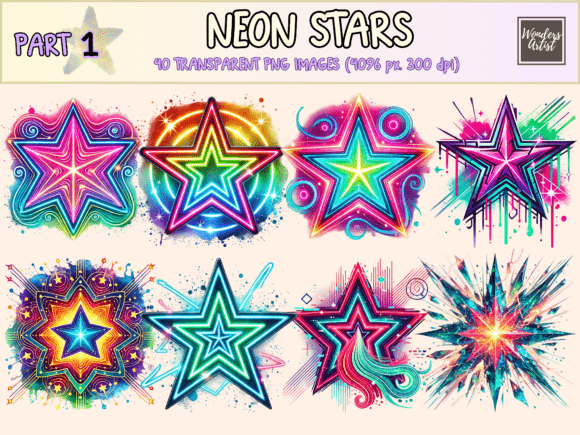 Neon Stars Clipart: A Galaxy of Glowing Design Assets