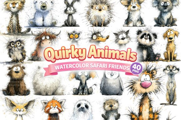 Unlock Creative Projects with the Quirky Watercolor Animal PNG Bundle