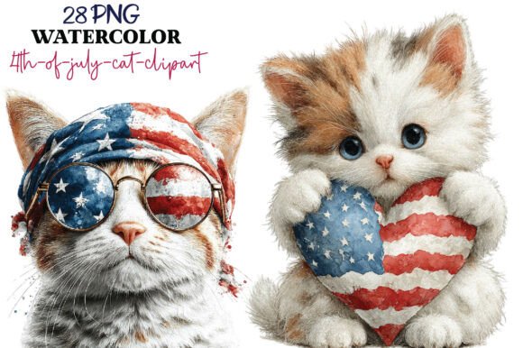 Watercolor 4th of July Cat PNG: Elevate Your Patriotic Projects