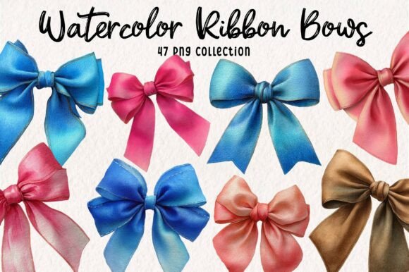 Watercolor Ribbon Bows Clipart PNG: Your Go-To Design Asset