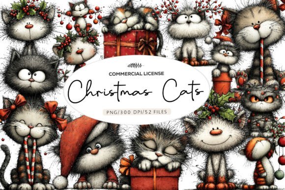 Whimsical Christmas Cats Watercolor: Festive Feline Art for Your Projects