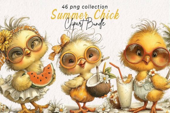 Whimsical Summer Chick Clipart: A Playful Design Asset