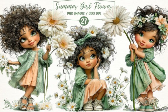 Whimsical Summer Girl Flower Clipart: Your Go-To Asset for Joyful Design
